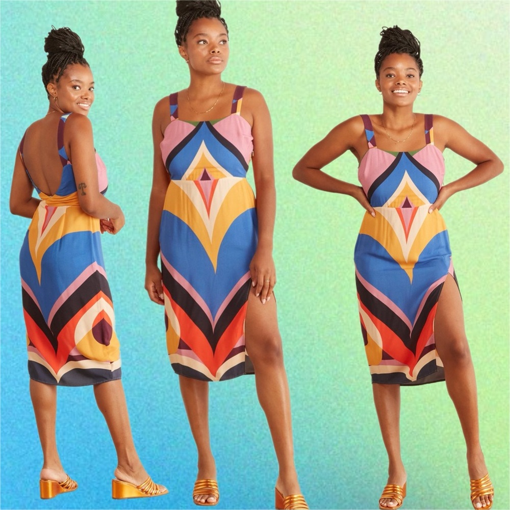 farm rio • graphic heart slip dress in multi color s